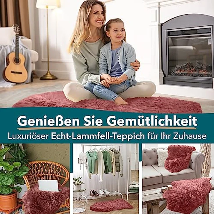 KARAT Lammfell echt - Marsala Flauschige Stuhlkissen Schaffell Deko Teppich für Wohzimmer & Kinderzimmer, Sitzauflage, Dekofell, mit Lederrücken 90x60 cm (Audrey) – Bild 4