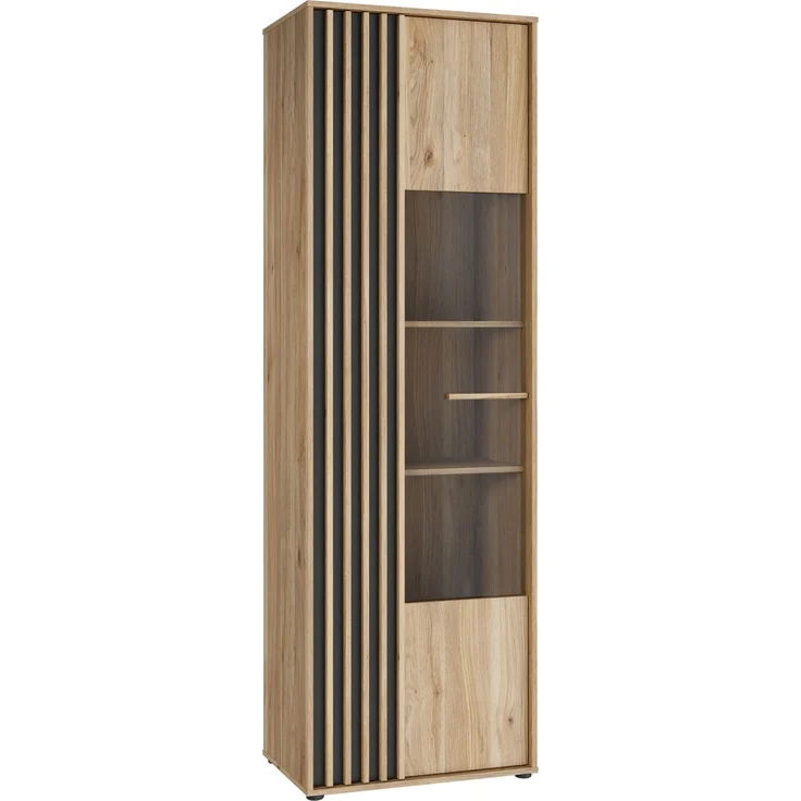 Vitrine >ARANK< in Mauvella Eiche / Schwarz - 63,4x200,1x41,7cm (BxHxT) – Bild 9
