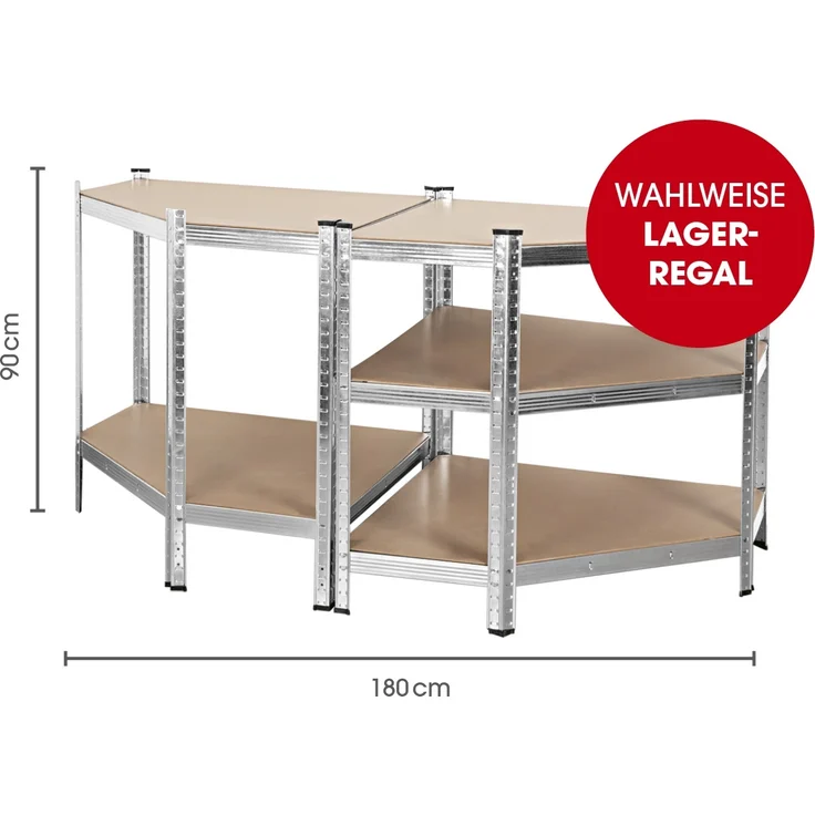 EASYmaxx Schwerlastregal Eckregal 180x90x40 cm, 1-tlg, 875 kg Traglast, 175 kg pro Ebene, Regal und Werkbank – Bild 7