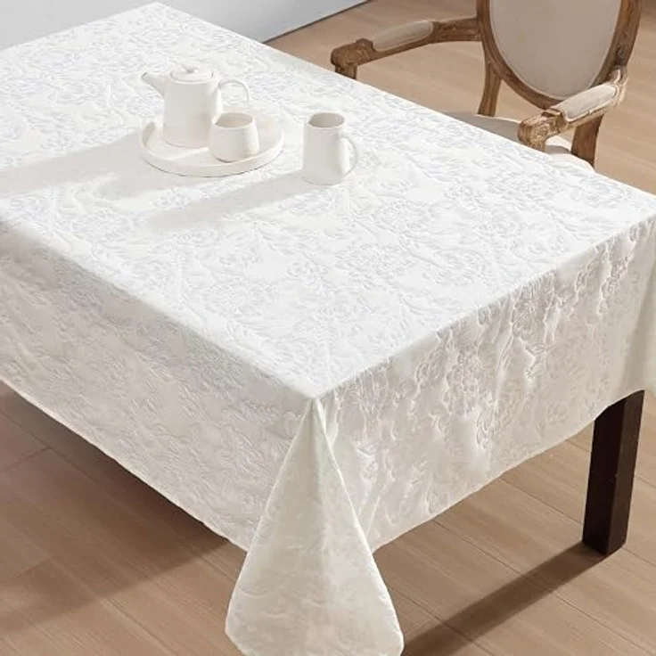 Laura Ashley Annaleigh Tischdecke, Jacquard-Stoff, knitterfrei, für Esszimmer, Urlaub, Party, Hochzeit oder Bankett, 152,4x259,1 cm, Elfenbeinfarben – Bild 3