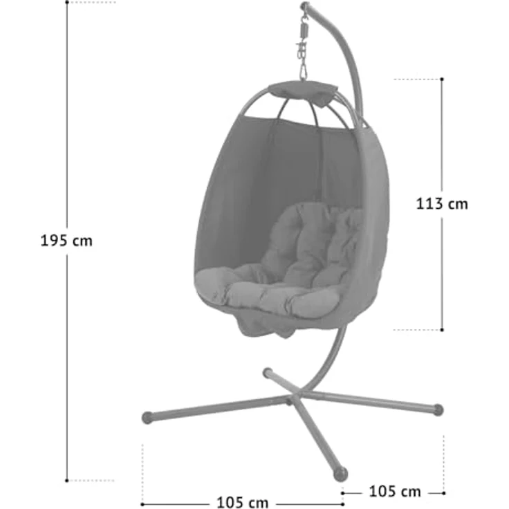 Svita Nelly Hängesessel, Beige, Metall, 1-Sitzer, 105x195x105 cm, für Garten und Indoor, max. Belastbarkeit 120 kg – Bild 3