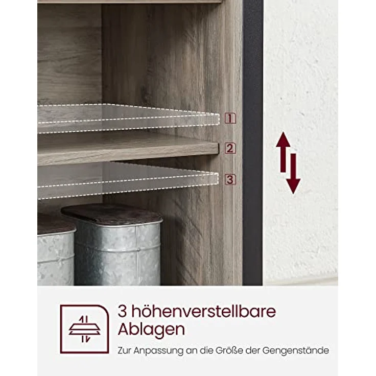 Vasagle Sideboard mit 2 Schiebetüren und verstellbaren Ablagen, Spanplatte, 33 x 100 x 80 cm, Greige / Schwarz – Bild 7