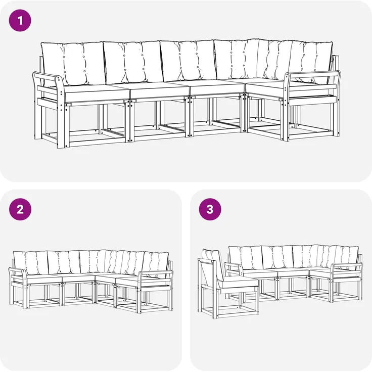 vidaXL Outdoor-Sofagarnitur 5 stk. 5-Sitzer Weiß und Schwarz 3389478 – Bild 8