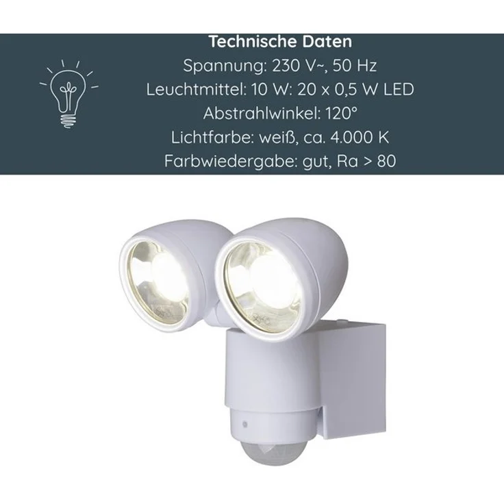 MeLiTec Außen-Wandleuchte MeLiTec LED Außenwandleuchte mit Bewegungsmelder, Strahler, Flutlicht, LED fest integriert, neutralweiß, LED Außenwandlamoe individuell verstellbar – Bild 4