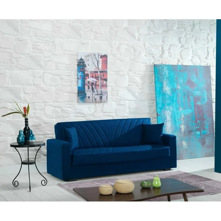 Dmora Schlafsofa Jorge 3-Sitzer 214x81 cm Blau Stauraum