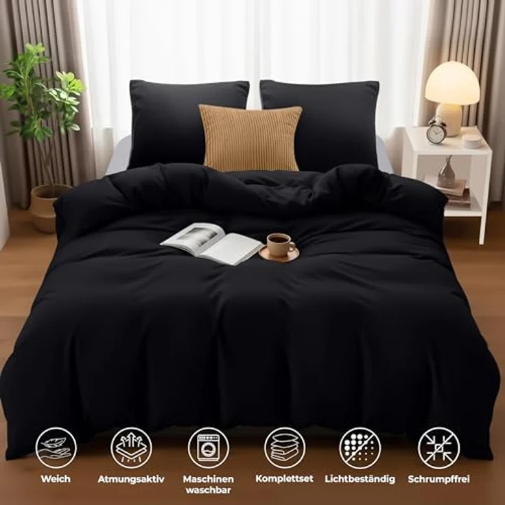 Utopia Bedding Bettwäsche 200x200 Set - Mikrofaser Bettbezug 200x200 cm + 2 Kissenbezüge 80x80 cm - Schwarz – Bild 6