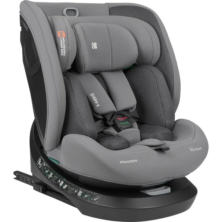 Kikkaboo i-Size Kindersitz i-Hike (40-150 cm) Isofix, 360° drehbar, verstellbar grau/hellgrau