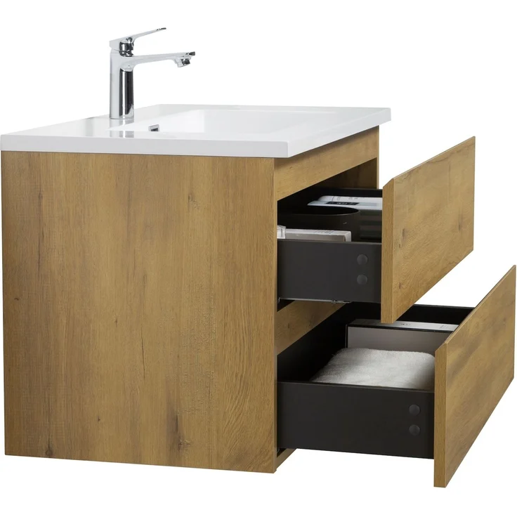 Badplaats Badmöbel Set mit Waschbecken und Unterschrank Angela 80 x 48 cm Eiche - Waschbeckenunterschrank mit Soft-Close und Waschbecken, Vorgemontiert – Bild 6