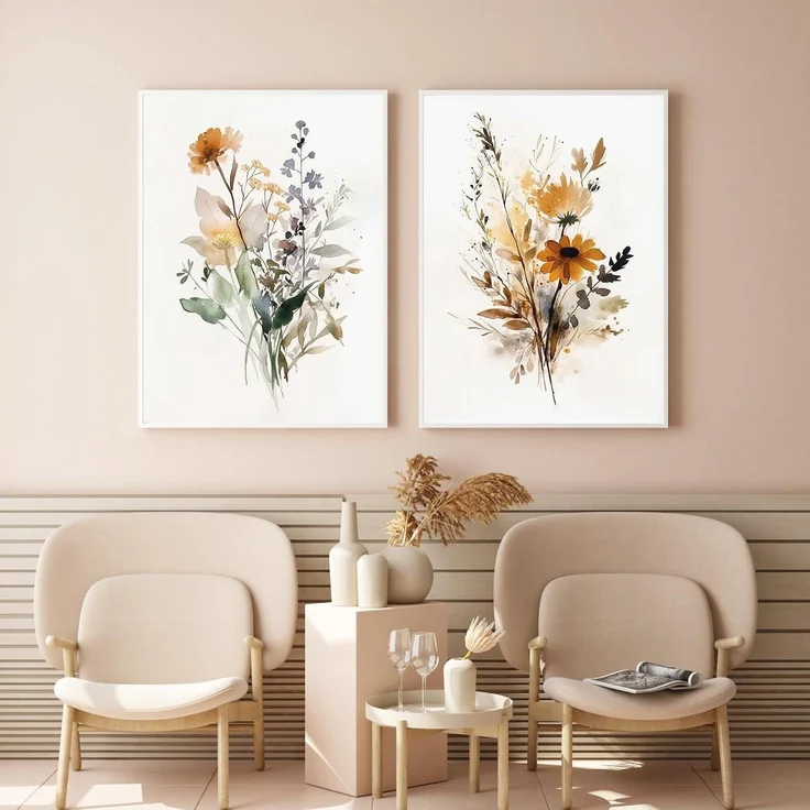 Poster 3er Set Gouache Blumen Wandbilder Wohnzimmer 30x40cm – Bild 6