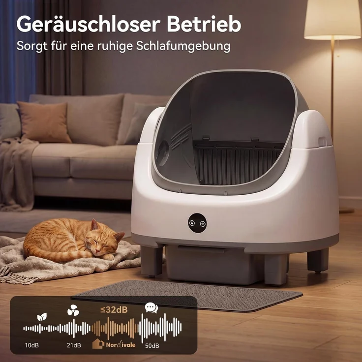 Aoxun Selbstreinigende Katzentoilette, Katzenklo Selbstreinigend mit Sicherheits Geruchskontrolle, Automatischer App-Steuerung für Katzen, Inklusive Katzenstreumatte,Müllbeutel und Duftbox, Grau – Bild 6