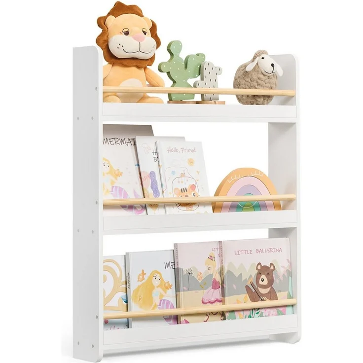 SONGMICS Bücherregal Kinder, Kinderregal mit 3 Ebenen, Spielzeugregal, Wandregal, für Kinderzimmer, Spielzimmer, weiß-naturfarben – Bild 5