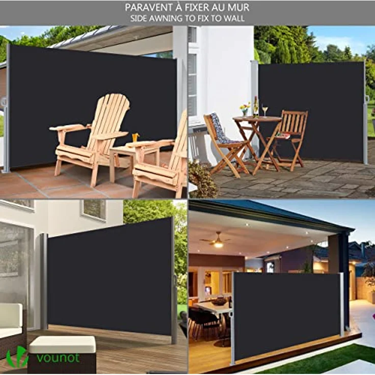 VOUNOT Seitenmarkise Ausziehbar für Balkon, Garten und Terrasse, Sichtschutz, Windschutz, Wasserdicht, Sonnenschutz, 140x300 cm, Schwarz-Anthrazit – Bild 3