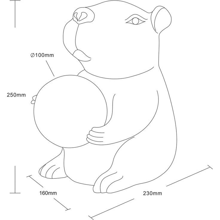 Besondere LED Tischleuchte kleine Capybara Lampe Schwarz, Höhe 25cm – Bild 6
