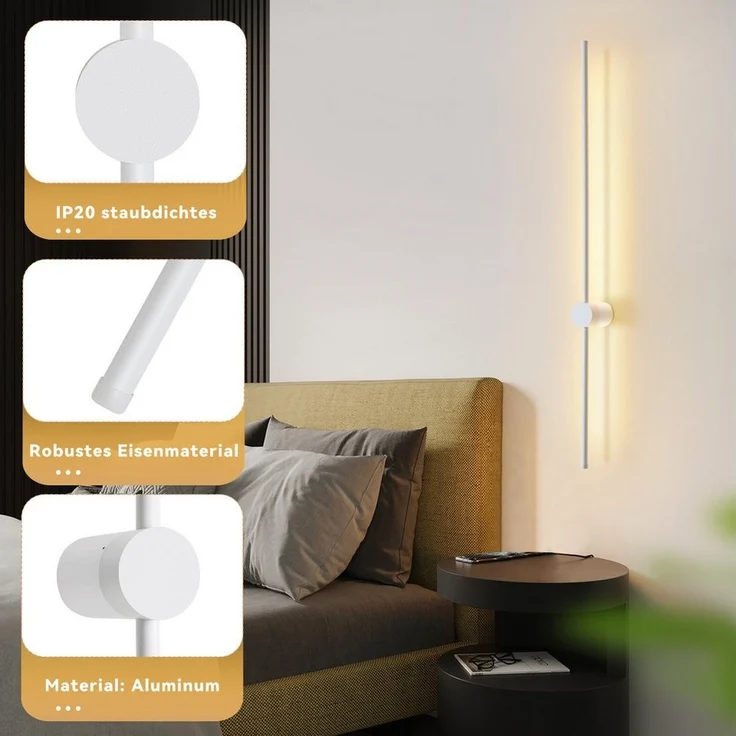 Nettlife LED Wandleuchte Innen Weiß 60/100CM Treppenhauslampe Modern Warmweiß 3000K, Schwenkbar, LED fest integriert, Warmweiß, Bettlampe Wandbeleuchtung für Flur Treppenhaus Schlafzimmer Wohnzimmer – Bild 2