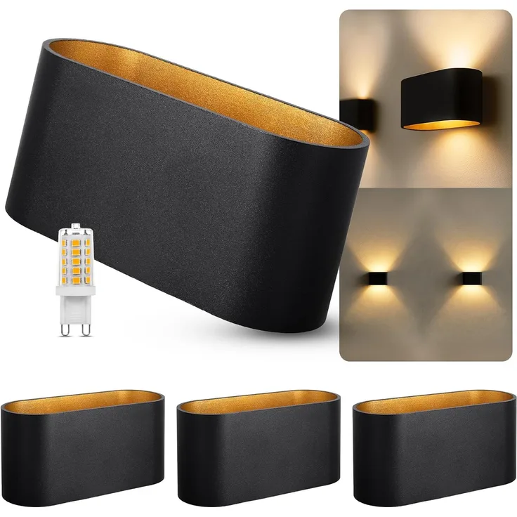 SSC-LUXon LED Wandleuchte Wandleuchte JOBERO schwarz gold Up Down mit G9 LED warmweiß, Warmweiß