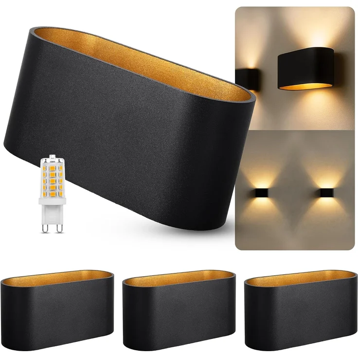 SSC-LUXon LED Wandleuchte Wandleuchte JOBERO schwarz gold Up Down mit G9 LED warmweiß, Warmweiß