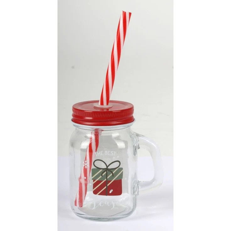 Mini-Henkelglas 110 ml mit Deckel und Trinkhalm | Verschiedene Designs | Partyglas für Getränke, Desserts & Dekoration – Bild 4