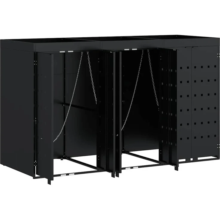 vidaXL Wagenmüllbehälter für 3 Behälter Schwarz 204 x 77,5 x 121,5 cm 3394739 – Bild 6
