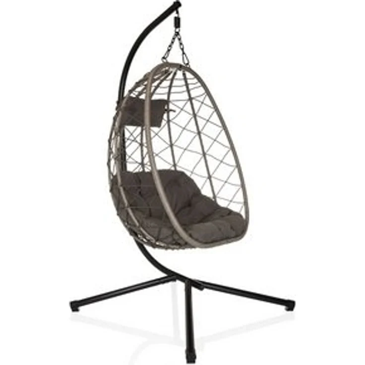 hjh LIVING Gartenstuhl Outdoor Stuhl COCOVA Stoff, Pe-Rattan, Eisen, Hängesessel Rattan Korb mit Sitzpolster wetterfest, Eisengestell – Bild 6