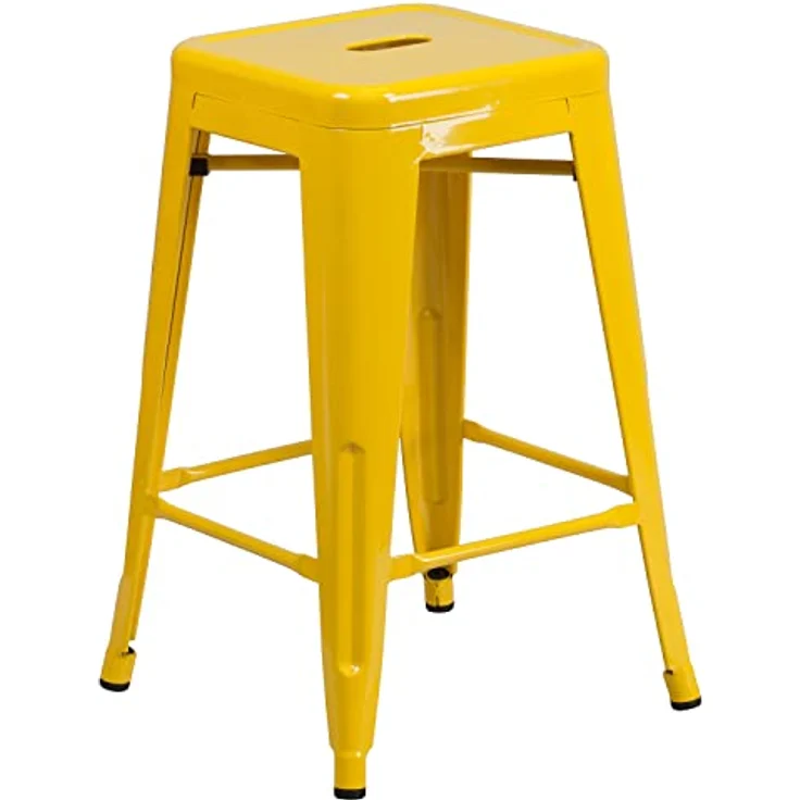 Flash Furniture Handelsübliche Qualität, 61 cm hoch, rückenfrei, Metall, für drinnen und draußen, Thekenhöhe, Hocker mit quadratischem Sitz, Kunststoff, verzinkter Stahl, Gelb, 4 Stück – Bild 9