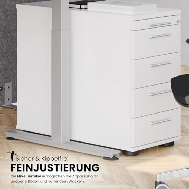 bümö Schreibtisch Schrank abschließbar, Schubladenschrank Holz in graphit, Container mit Schubladen - Schubladen Schrank Büro, Schreibtisch Container od. Schreibtisch Kommode mit Relinggriffe, SC50-G-G-RE – Bild 10