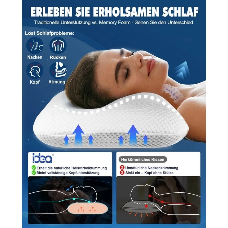 Esun Kopfkissen Kopfkissen, Ergonomisches Memory Foam Kissen, Nackenkissen, Kissen, Füllung: Rückstellschaum, Rückenschlafer, Seitenschlafer, Bauchschlafer, Set, Seitenschlafer, Rückenschlafer, Bauchschlafer, Set, Kissen, Kopfkissen, Kopfkissen für Sei... – Bild 3