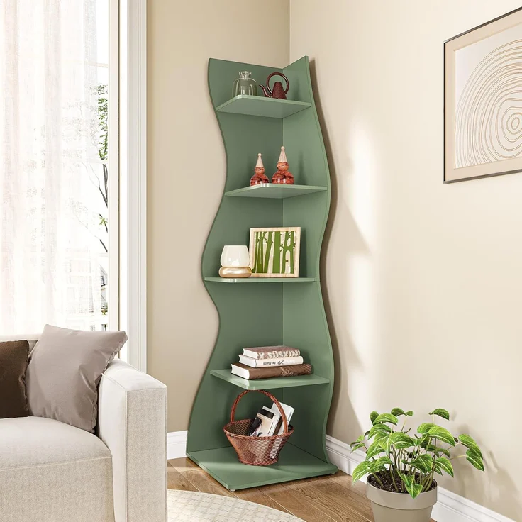 LITTLE TREE Kleines Eckregal, modernes 5-stöckiges Wandeck-Bücherregal, stilvolles Bücherregal, Aufbewahrungsregal für kleinen Raum, Wohnzimmer, Schlafzimmer – Bild 5