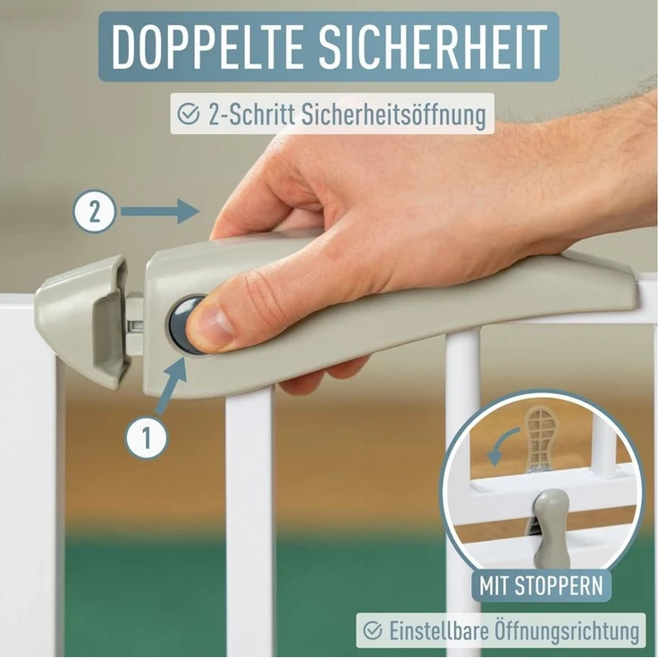 ib style Türschutzgitter Berrin Treppengitter 67-75 cm inkl. Y-Adapter, Ohne Bohren, Sicherheitsgitter für Türen und Treppen, Zum Klemmen – Bild 4