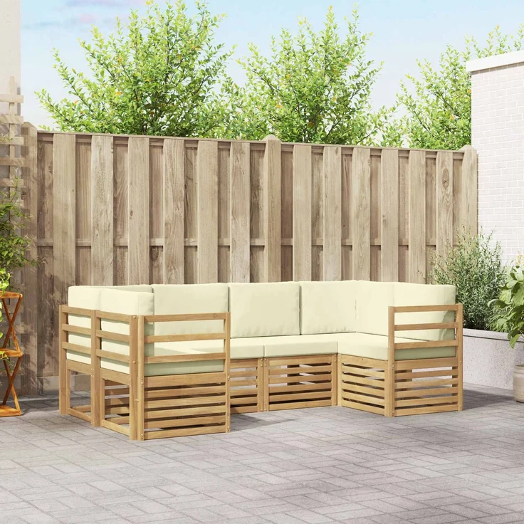 vidaXL Outdoor-Sofagarnitur 6 stk. 6-Sitzer Weiß und Creme Polyester 3392375 – Bild 1