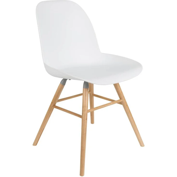 Zuiver Esszimmerstuhl Albert Kuip im 2er-Set, Weiße Sitzschale mit Eschenholz-Gestell und Aluminium-Verbindung – Bild 1