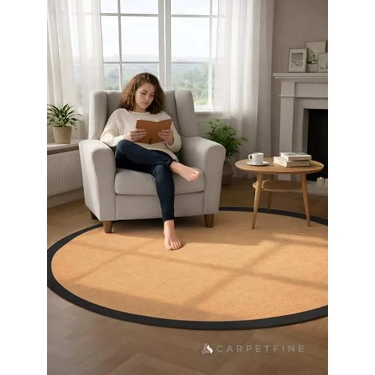carpetfine Sisalteppich Sisal, rund, Höhe: 5 mm, mit farbiger Bordüre, Anti-Rutsch Rückseite – Bild 3