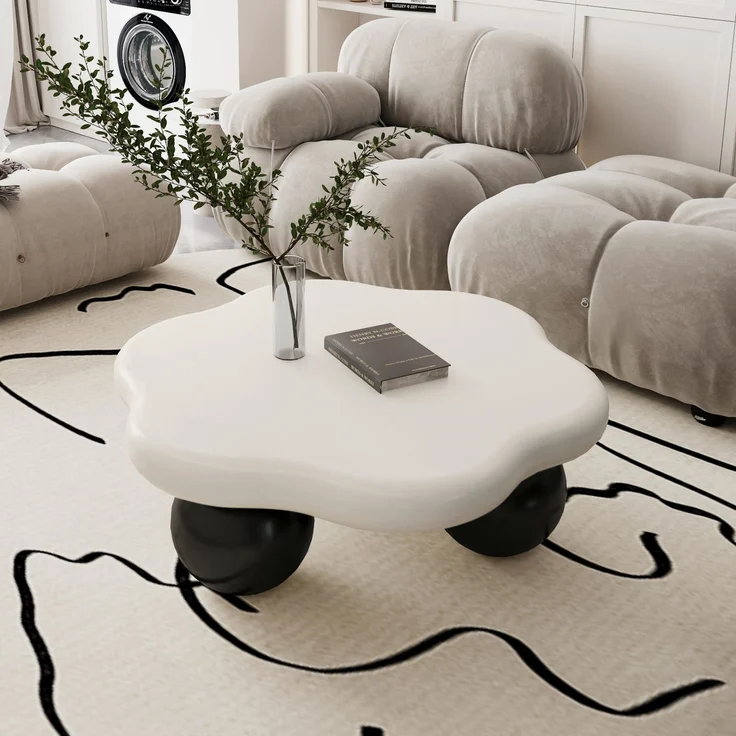 DESVIAE Couchtisch in Wolkenform Ø80x35 cm aus MDF und Kunststoff, Weiß/Schwarz, mit abgerundeten Kanten – Bild 1