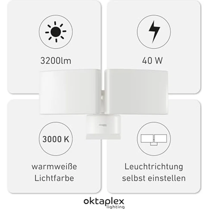 Oktaplex Cali Dos Außenlampe, dreh- / schwenkbar mit 3000K warmweißem Licht und 3200 Lumen, IP65 Schutz – Bild 2