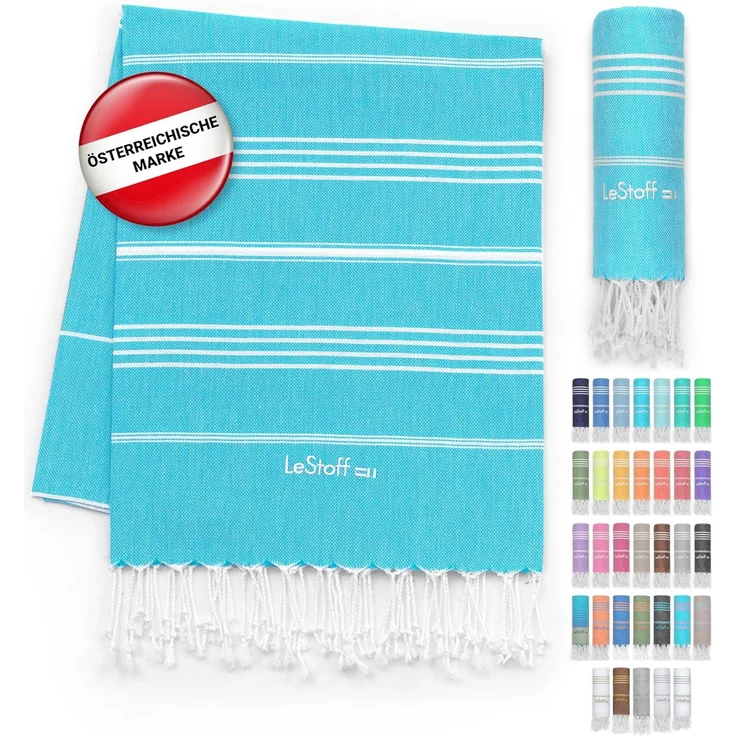 LeStoff das traditionelle Hamamtuch Strandtuch Badetuch Saunatuch Duschtuch Spa Sport Yoga Reisen 100% Bio-Baumwolle. Nachhaltig, natürlich, weich und vorgewaschen. (95x180 cm, Aqua) – Bild 1