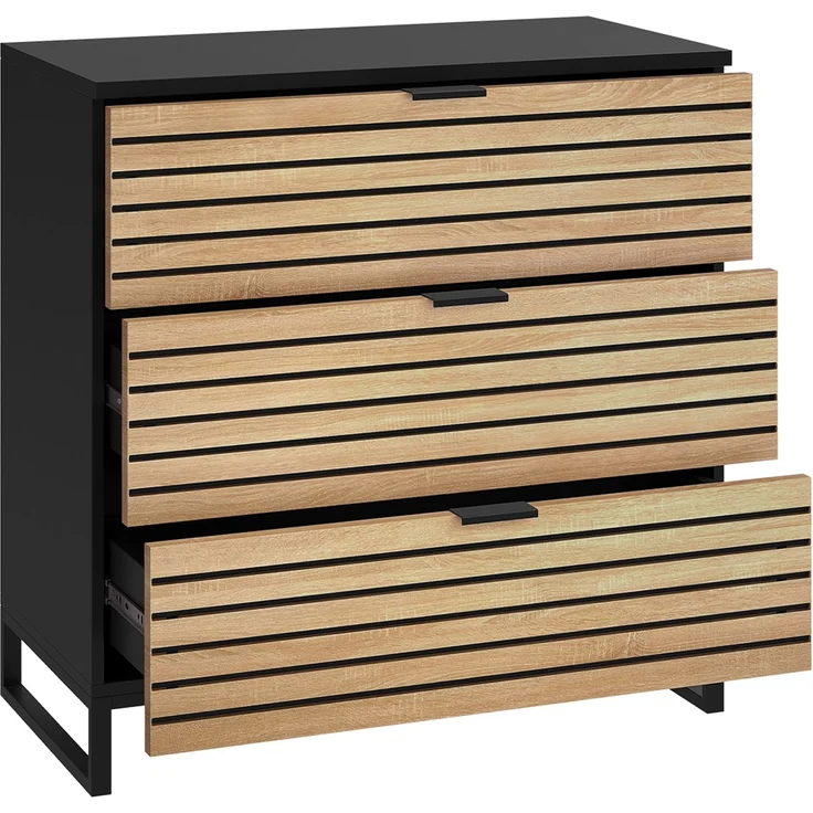 Bellamio 'Luvua' Kommode, schwarz/Eichenoptik, mit Metallfüßen, 80x40x80 cm, Schrank mit 3 Schubladen – Bild 9