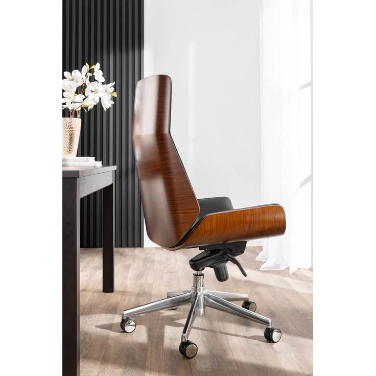 Office Chair mit Walnussholz, ca. 56 x 65 x 110–118 cm – Schwarz – Bild 3