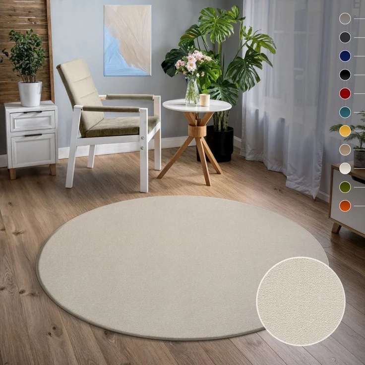 Sanat Teppich UNI, auch als Läufer und Rund, rund, Höhe: 13 mm, robuster Kurzflorteppich, große Farbauswahl, Wohnzimmer, alle Räume – Bild 1