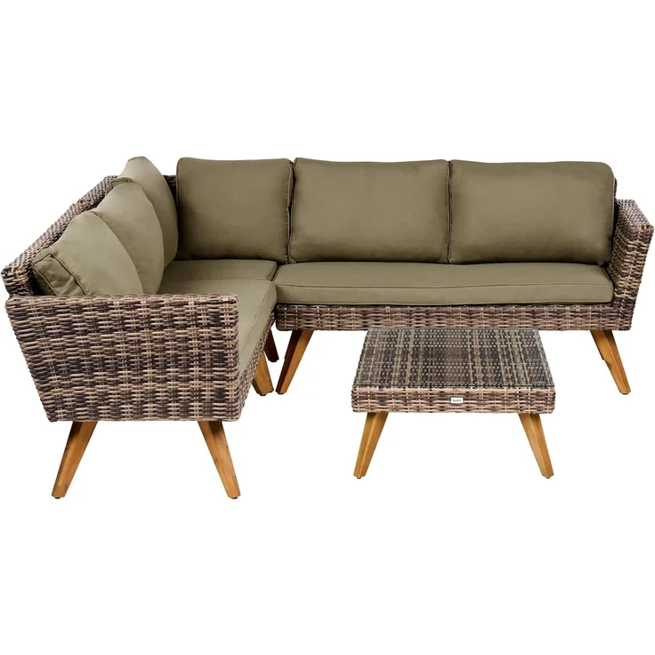 Garten Ecksofa mit Tisch 6-Sitzer VITTORIA Polyrattan Olivgrün – Bild 4