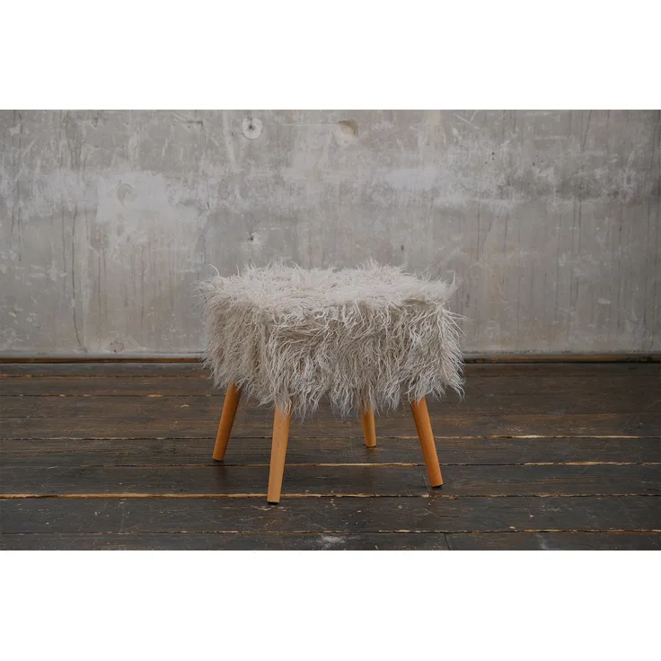 KAWOLA Hocker Fell FYNN Flokati Fellhocker grau 45 x 42 x 42 cm