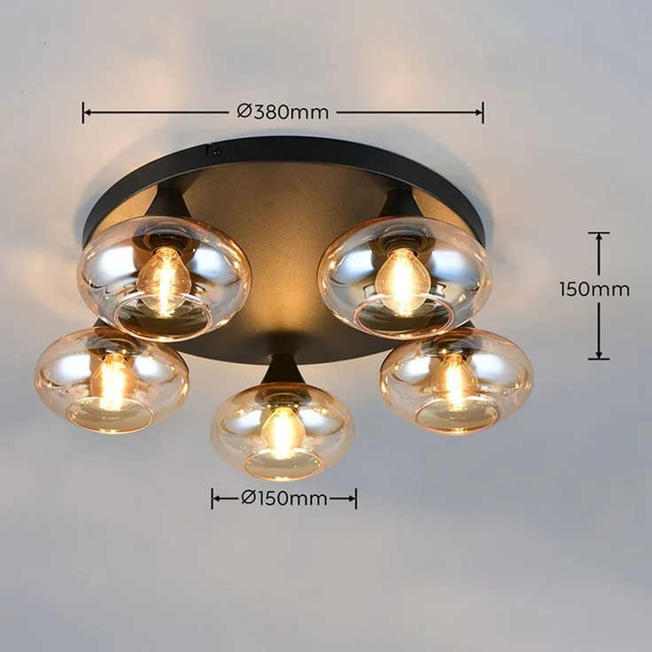 LED Deckenleuchte, Glas amber, schwarz, dimmbar, D 49 cm – Bild 9