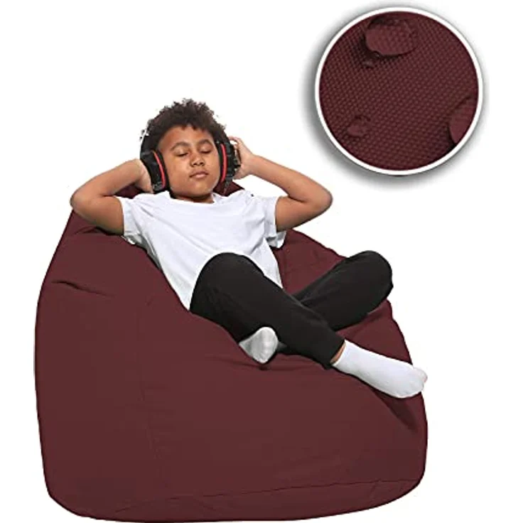HomeIdeal - Sitzsack XXL Bodenkissen für Erwachsene & Kinder - Geeignet für Gaming oder Entspannen - Indoor wie Outdoor da er Wasserfest ist - mit EPS Perlen, Farbe:Weinrot, Größe:XL – Bild 10