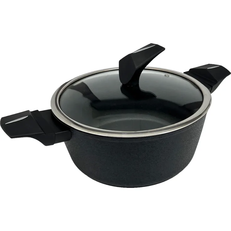 Bratentopf mit Glasdeckel mit ergonomischem Griff Antihaftbeschichtung Topf in Schwarz ø24 cm