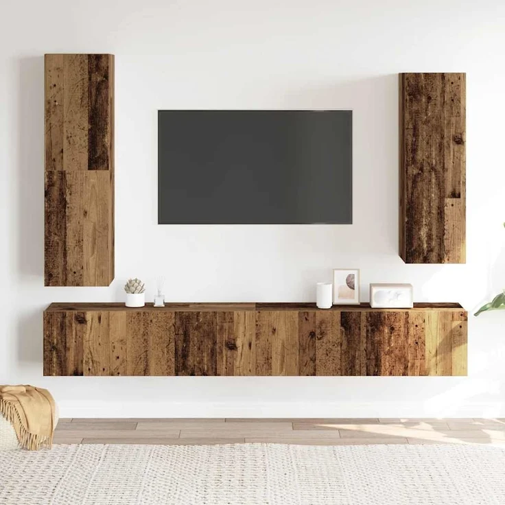 vidaXL 4-tlg. TV-Schrank-Set Wandmontage Altholz-Optik Holzwerkstoff 3329153 – Bild 2