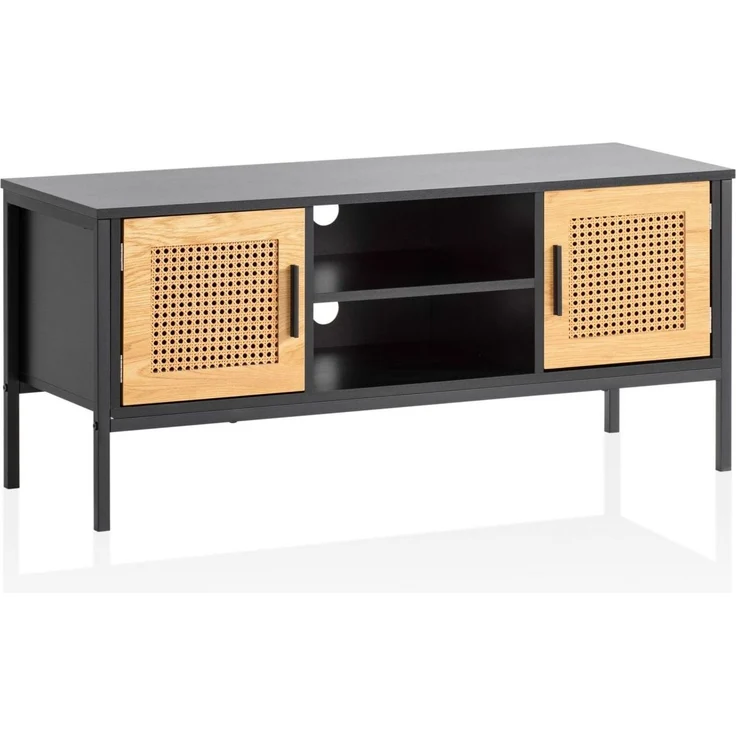 Lowboard Schwarz / Eiche mit Wiener Geflecht 110x48x40 cm TV-Kommode Zeitlos,... – Bild 7