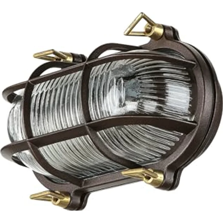 Licht-Erlebnisse SKIATHOS, Außenwandleuchte Messing Glas in Rostbraun Antik, IP64, E27, 21 cm, nostalgisch maritime Außenlampe für Hof und Terrasse – Bild 4