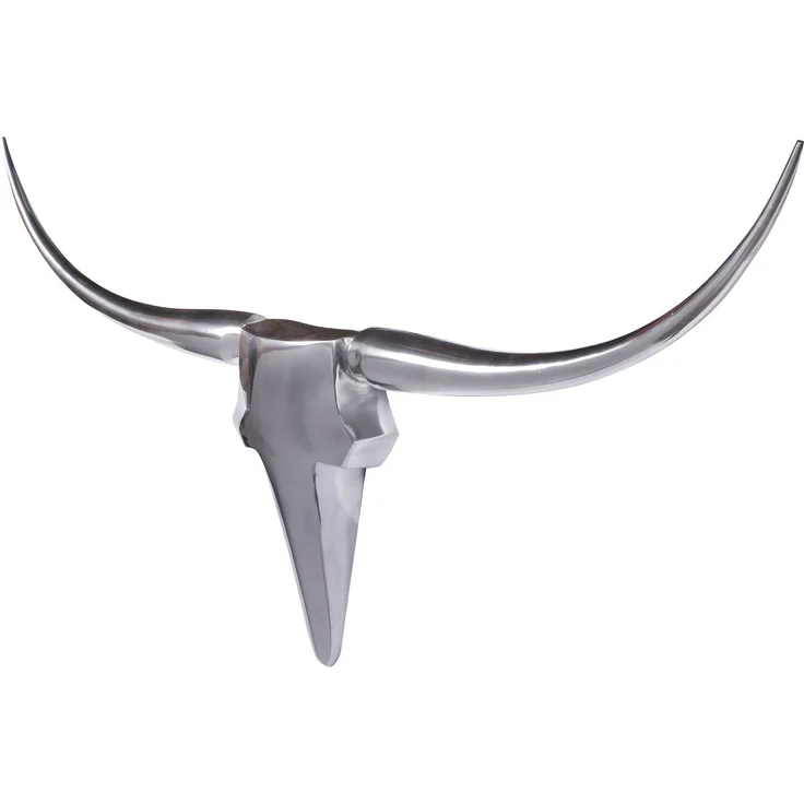 Wohnling Wanddekoration Bull Geweih L 125cm Aluminium Silber Silbern 125x10x60 cm – Bild 6