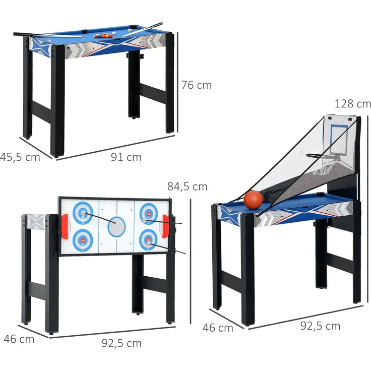 MELAYR, 5-in-1 Mini Spieletisch, Billard, Tischtennis, Hockey, Basketball, 91 x 45.5 x 76 cm, Blau+Schwarz – Bild 5