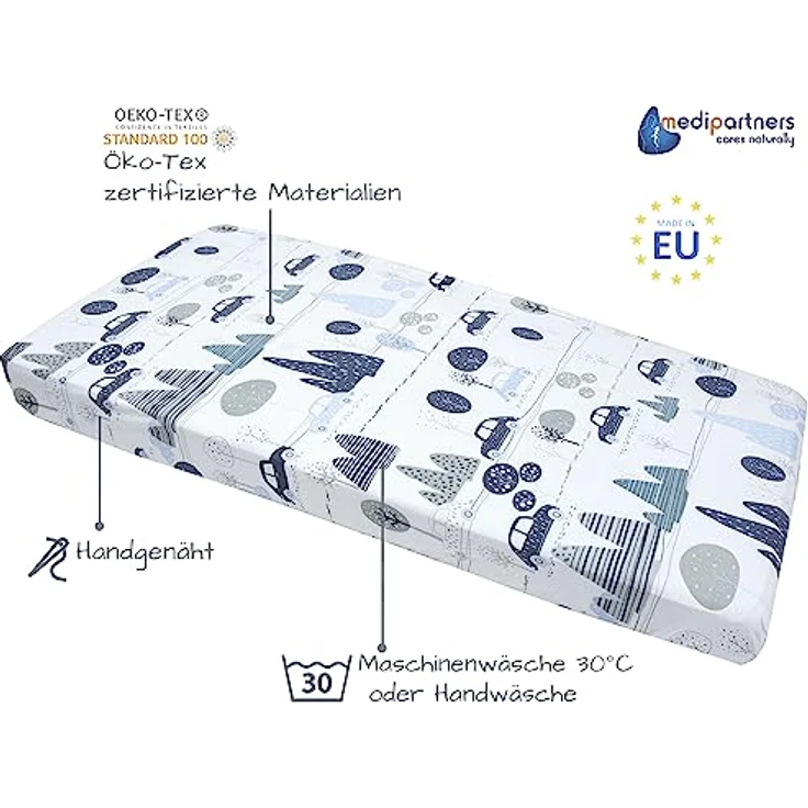 Medi Partners Spannbettlaken 60x120 Baby Bettlaken Kinderbett Spannbetttuch 100% Baumwolle - Fitted Kinder Sheet Bettwäsche Babymatratze Schlafsack Babybett (Retro-Autos) – Bild 3