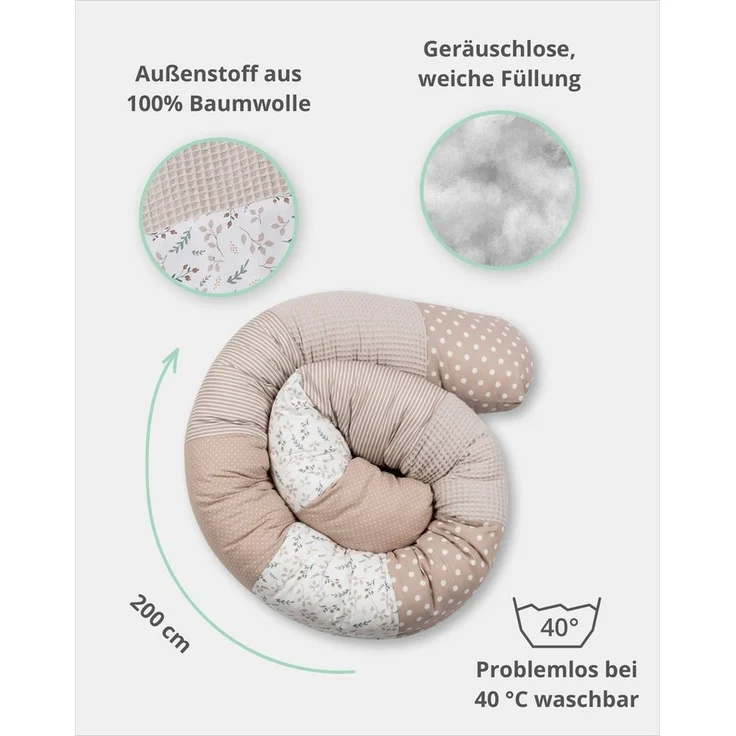 ULLENBOOM ® Baby Kuschelschlange 200x13 cm Sandblume (Made in EU) - Kuschelschnecke in vielen Farben und Größen, Bezug: 100% OEKO TEX Baumwolle, Nackenrolle, Kopfschutz für Wickeltisch, Motiv: Sterne – Bild 2