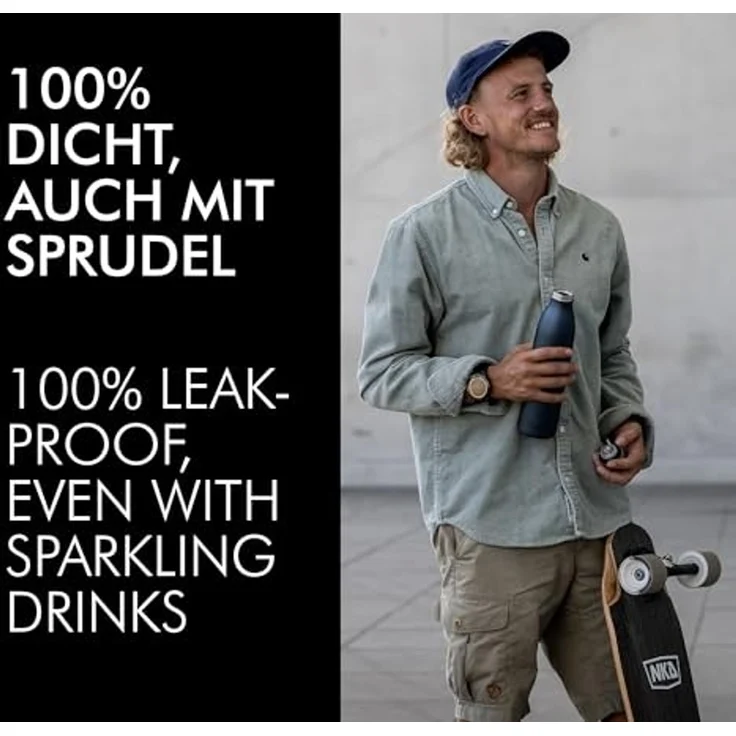 THERMOcafé Isolierflasche TC BOTTLE, aus doppelwandigem Edelstahl, spülmaschinenfest, gummierter Drehverschluss, absolut dicht bei Kohlensäure – Bild 4